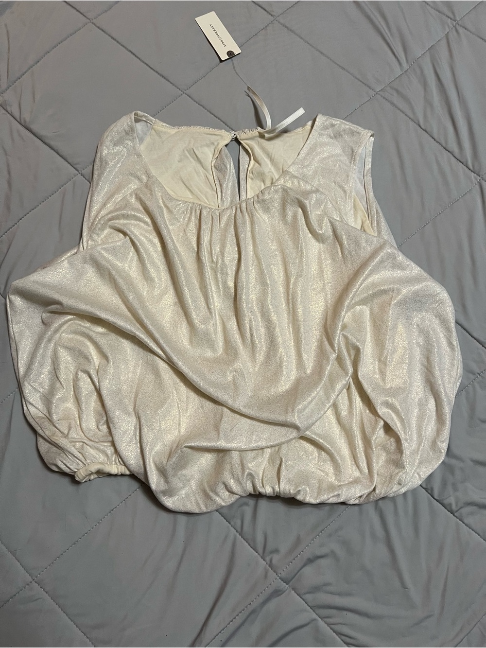 Anthropologie Shimmery Cream Bubble Hem Crop Top